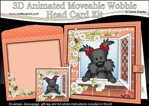 3D Animated Moveable Wobble Head Card Kit - Through the Window Maisie Scottie Dog
