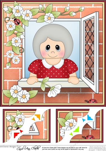 8 x 8 Scalloped Corner Topper - Through the Window - Old Lady 
