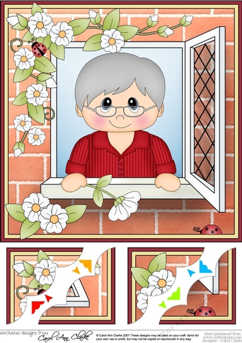 8 x 8 Scalloped Corner Topper - Through the Window - Old Man 