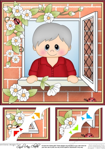 8 x 8 Scalloped Corner Topper - Through the Window - Old Man 