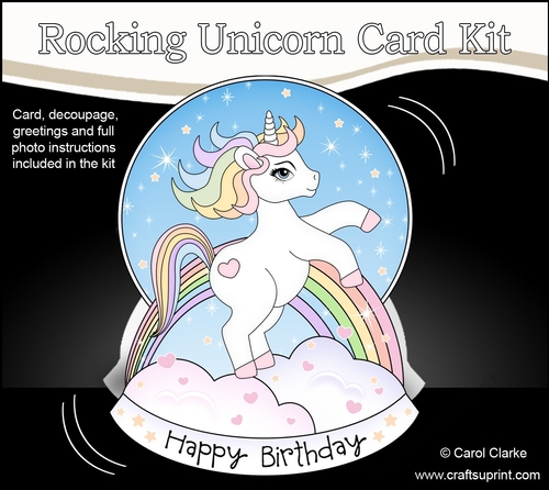 3D Shaped Rocking Card Mini Kit  -  Cute Little Unicorn Rainbow 
