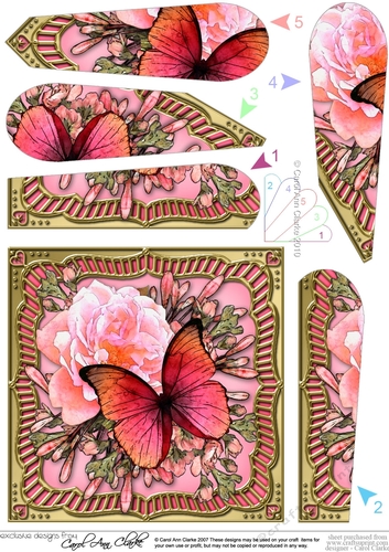 Flowers & Butterfly in a Gold Frame Fan Pyramage Topper