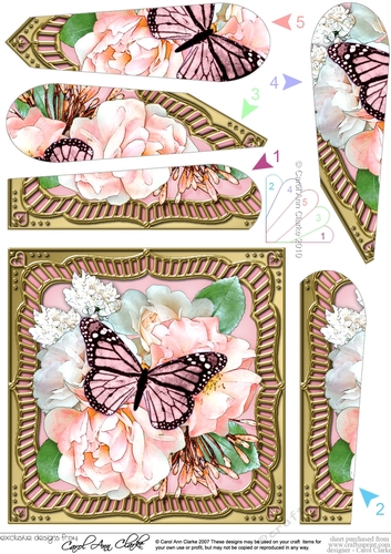Flowers & Butterfly in a Gold Frame Fan Pyramage Topper
