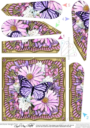 Flowers & Butterfly in a Gold Frame Fan Pyramage Topper