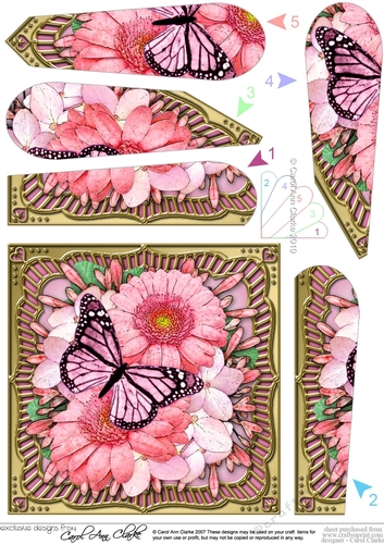 Flowers & Butterfly in a Gold Frame Fan Pyramage Topper