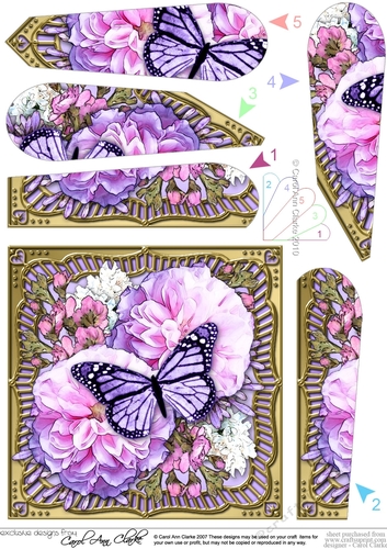 Flowers & Butterfly in a Gold Frame Fan Pyramage Topper