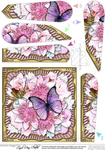 Flowers & Butterfly in a Gold Frame Fan Pyramage Topper