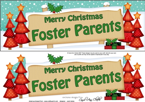Large DL Merry Christmas FOSTER PARENTS with Xmas Trees 3D decoupage