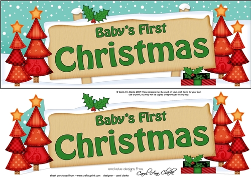 Large DL BABYS FIRST CHRISTMAS with Xmas Trees 3D decoupage