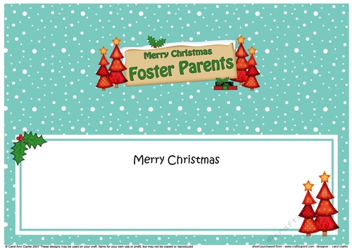Large DL Merry Christmas FOSTER PARENTS with Xmas Trees insert