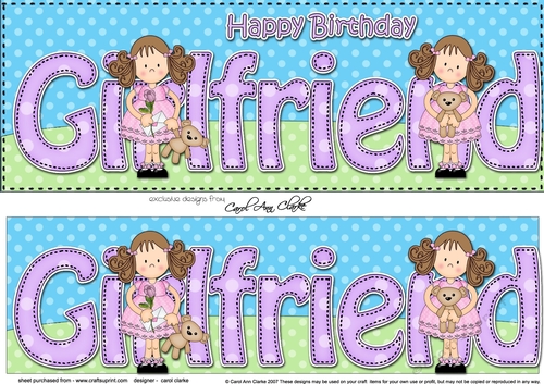 Large DL Happy Birthday GIRLFRIEND 3D decoupage