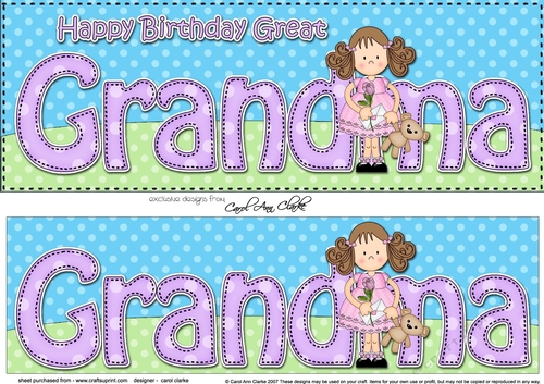 Large DL Happy Birthday GREAT GRANDMA 3D decoupage