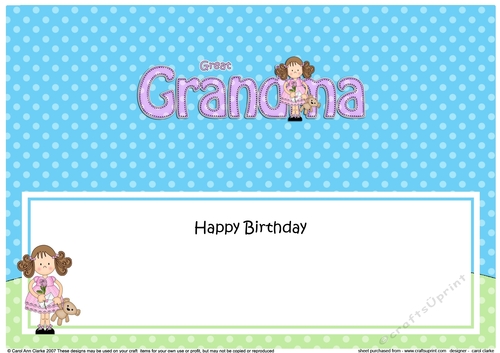 Large DL Happy Birthday GREAT GRANDMA insert