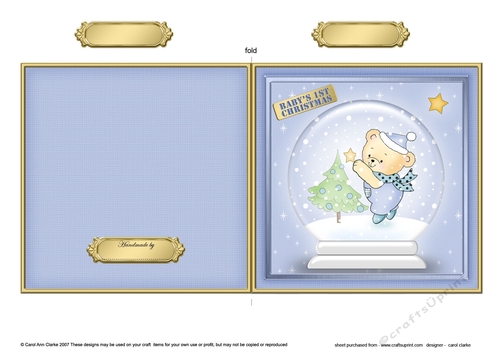 Babys 1st Christmas Hunney Bear Robert in a Snowglobe Quick Cut and Fold Card 