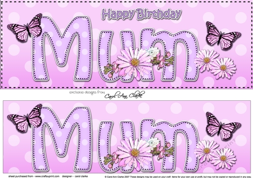 Large DL Happy Birthday MUM 3D decoupage