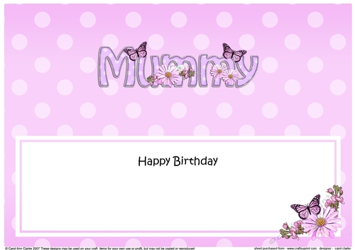 Large DL Happy Birthday MUMMY insert