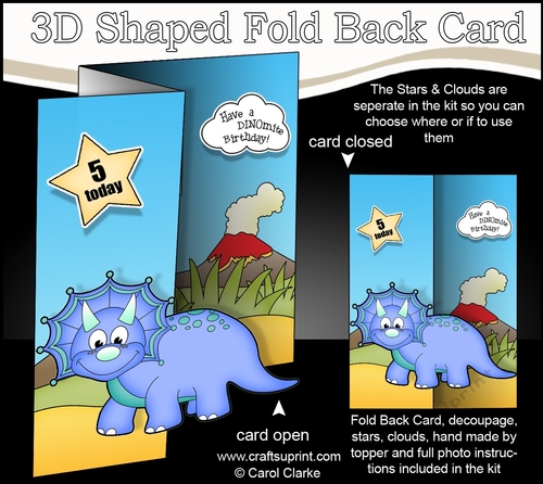 3D Shaped No-Hole Fold Back Mini Kit -  Cute Little Dinosaur Deviant