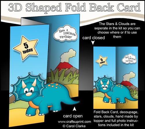 3D Shaped No-Hole Fold Back Mini Kit -  Cute Little Dinosaur Fetch