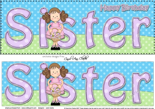 Large DL Happy Birthday SISTER 3D decoupage