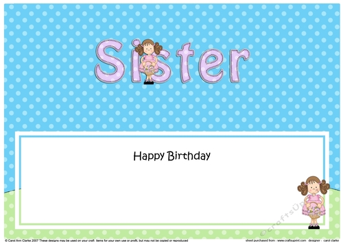 Large DL Happy Birthday SISTER insert