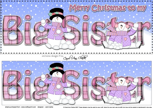 Large DL Merry Christmas TO MY BIG SISTER 3D decoupage 
