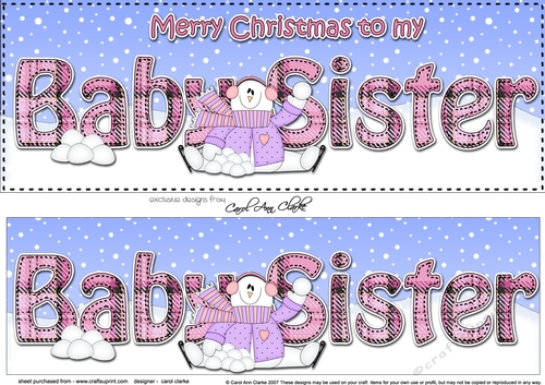 Large DL Merry Christmas TO MY BABY SISTER 3D decoupage 