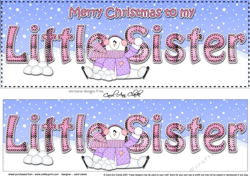 Large DL Merry Christmas TO MY LITTLE SISTER 3D decoupage 