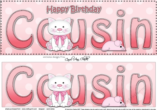 Large DL Happy Birthday COUSIN 3D decoupage
