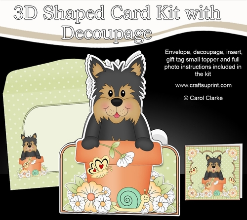 3D Shaped Card  Kit - Flowerpot Friends - Little Yorkie Dog Timmy