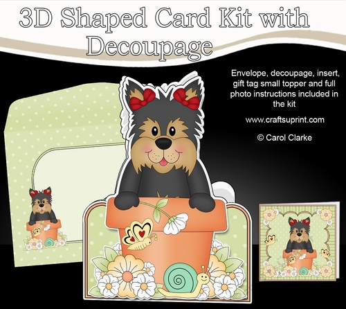 3D Shaped Card  Kit - Flowerpot Friends - Little Yorkie Dog Poppy