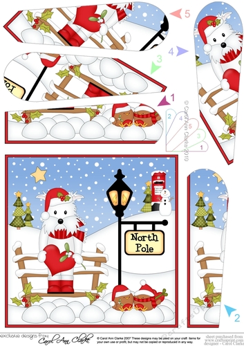 Christmas Westie Dog is at the North Pole Fan Pyramage Topper