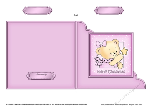 Cute Hunney Bear Rosie has a Christmas Star - Cut and Fold Corner Card 