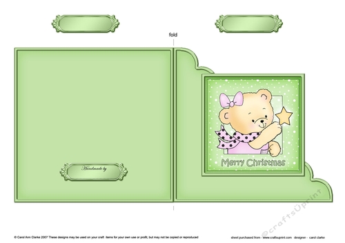 Cute Hunney Bear Rosie has a Christmas Star - Cut and Fold Corner Card 