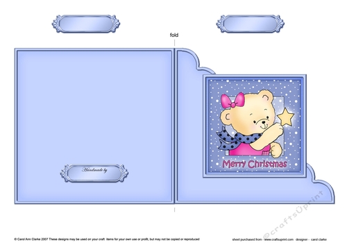 Cute Hunney Bear Rosie has a Christmas Star - Cut and Fold Corner Card 