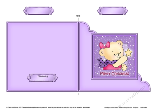 Cute Hunney Bear Rosie has a Christmas Star - Cut and Fold Corner Card 