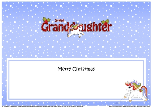 Large DL Merry Christmas GREAT GRANDDAUGHTER insert 