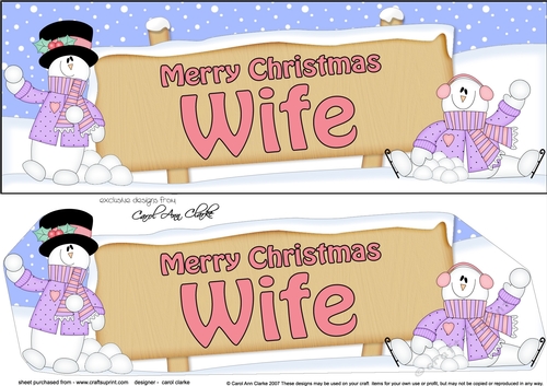large DL Merry Christmas WIFE with Snowman 3D decoupage