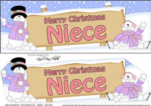 large DL Merry Christmas NIECE with Snowman 3D decoupage