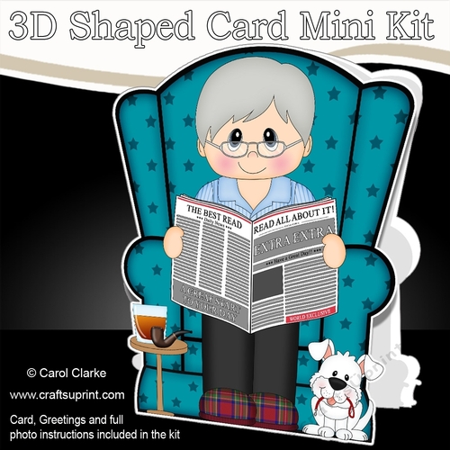 3D Shaped Card  Kit - Old Man reads the Newspaper