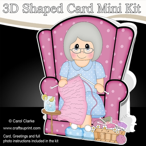 3D Shaped Card  Kit - Old Lady is Knitting