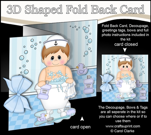 3D Shaped No-Hole Fold Back Card Kit - Bathtub Buddies - Cute Little Boy Finnegan