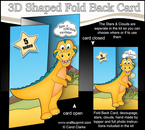 3D Shaped No-Hole Fold Back Mini Kit -  Cute Little Dinosaur Lizzy