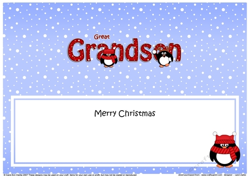 Large DL Merry Christmas GREAT GRANDSON insert