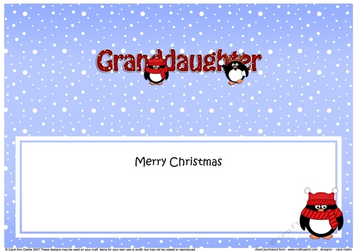 Large DL Merry Christmas GRANDDAUGHTER insert