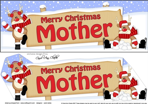 large DL Merry Christmas MOTHER with Rudolph 3D decoupage