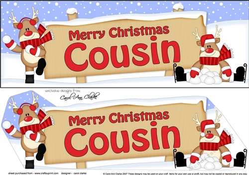 large DL Merry Christmas COUSIN with Rudolph 3D decoupage