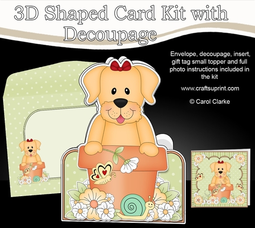 3D Shaped Card  Kit - Flowerpot Friends - Little Golden Labrador Dog Saki
