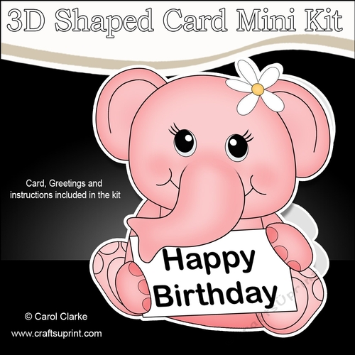 3D Shaped Card  Kit -  Cute Little Lola Elephant