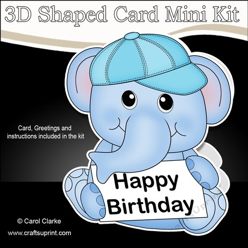 3D Shaped Card  Kit -  Cute Little Levi Elephant