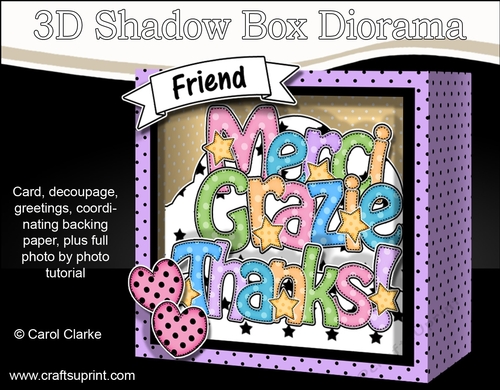 3D Diorama Shadow Box Word Card Mini Kit  -  Merci, Grazie, Thanks!